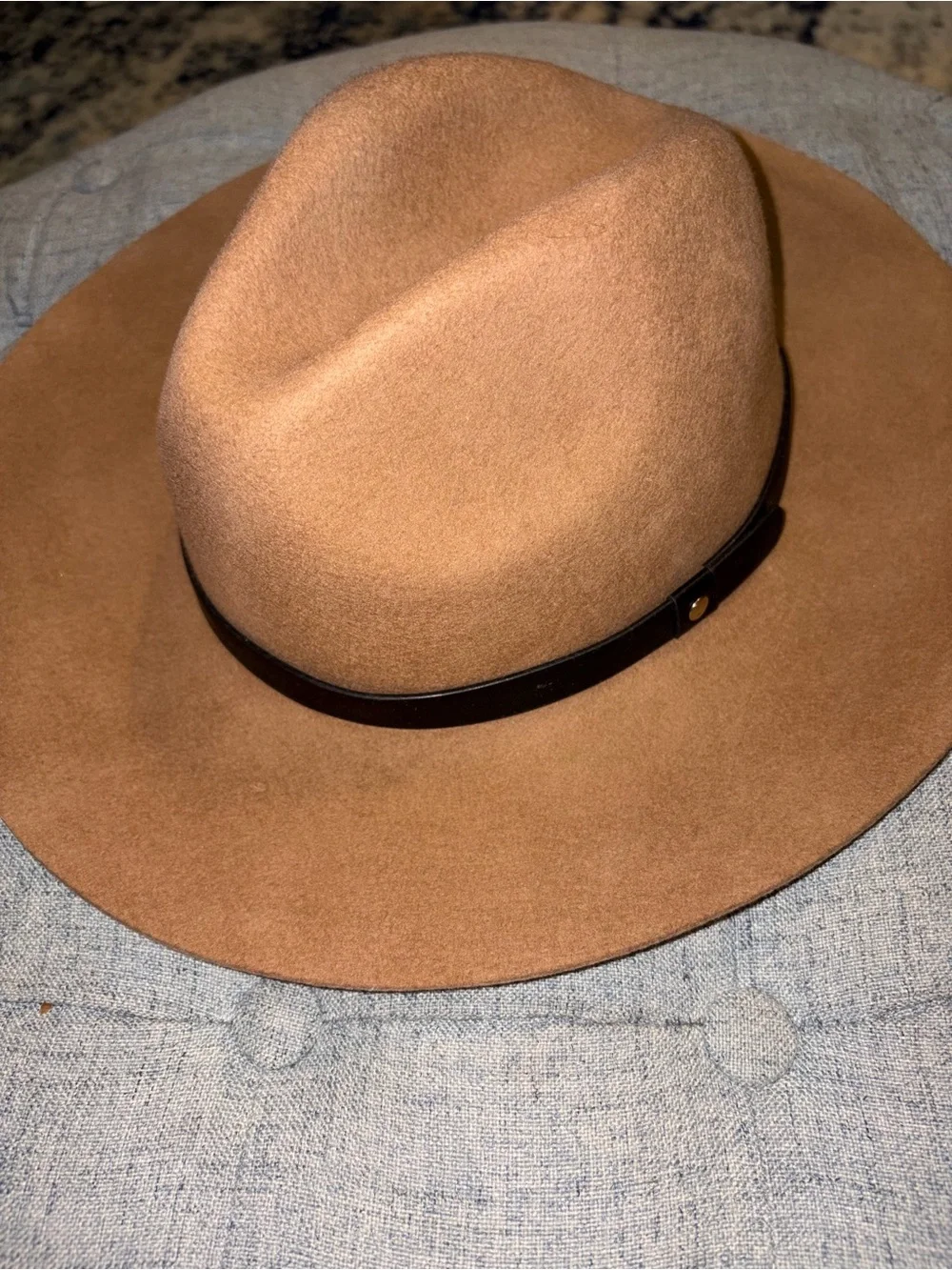 Ruggine Brown Brim Wool Hat in Tan with Black Band